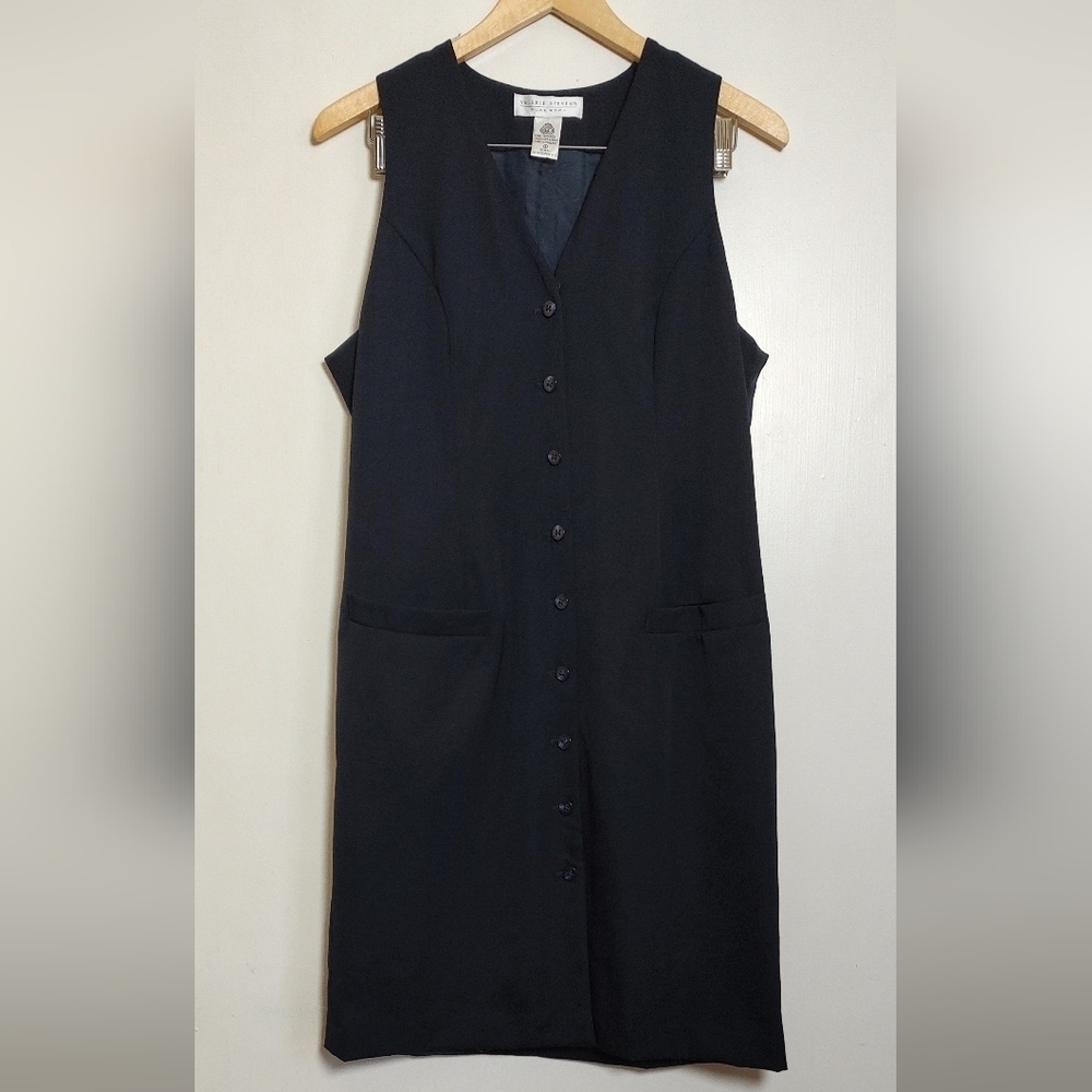 Vintage Valerie Stevens Elegant Wool Black Sleeveless Button Down Dress